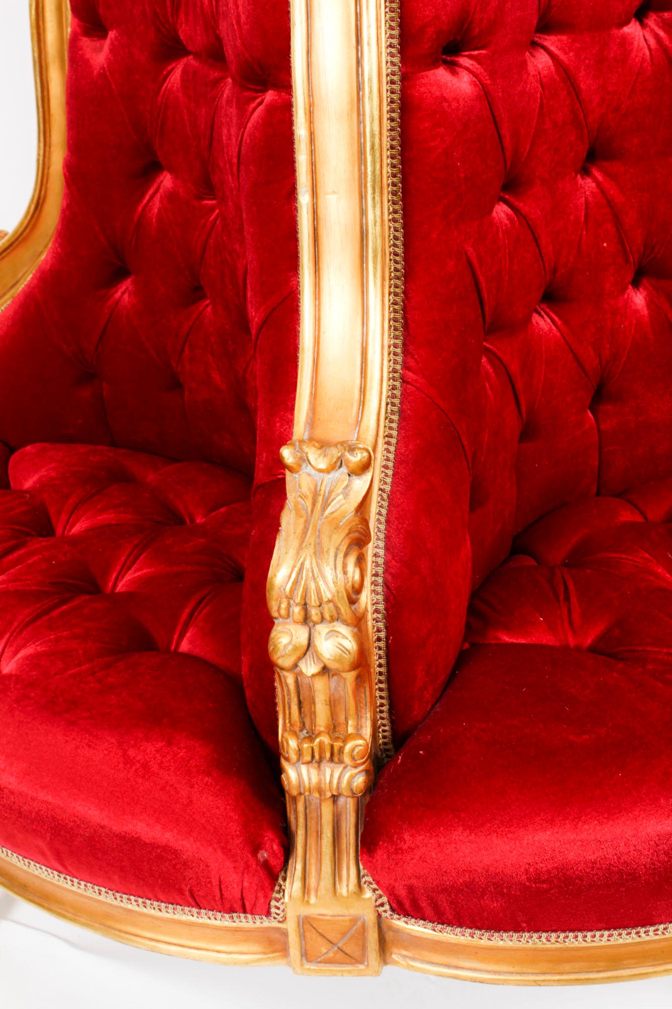 Vergoldetes Love Seat Conversation Settee aus Holz, Mitte des 20. Jahrhunderts im Angebot 7
