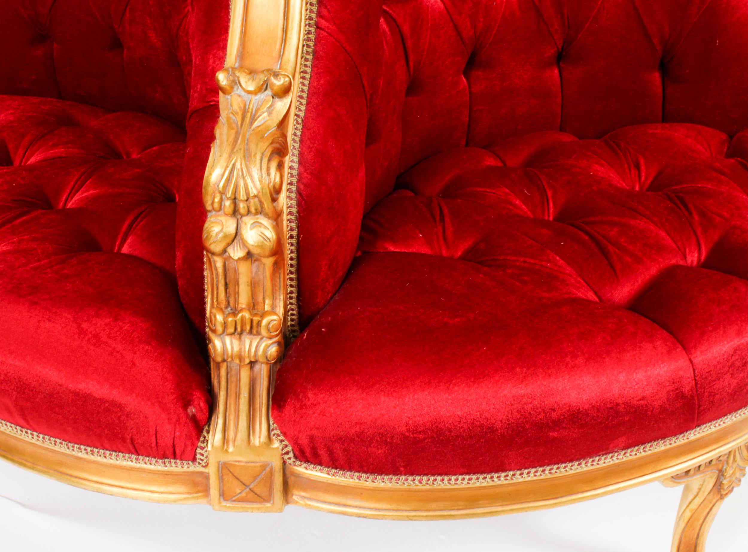 Vergoldetes Love Seat Conversation Settee aus Holz, Mitte des 20. Jahrhunderts im Angebot 8