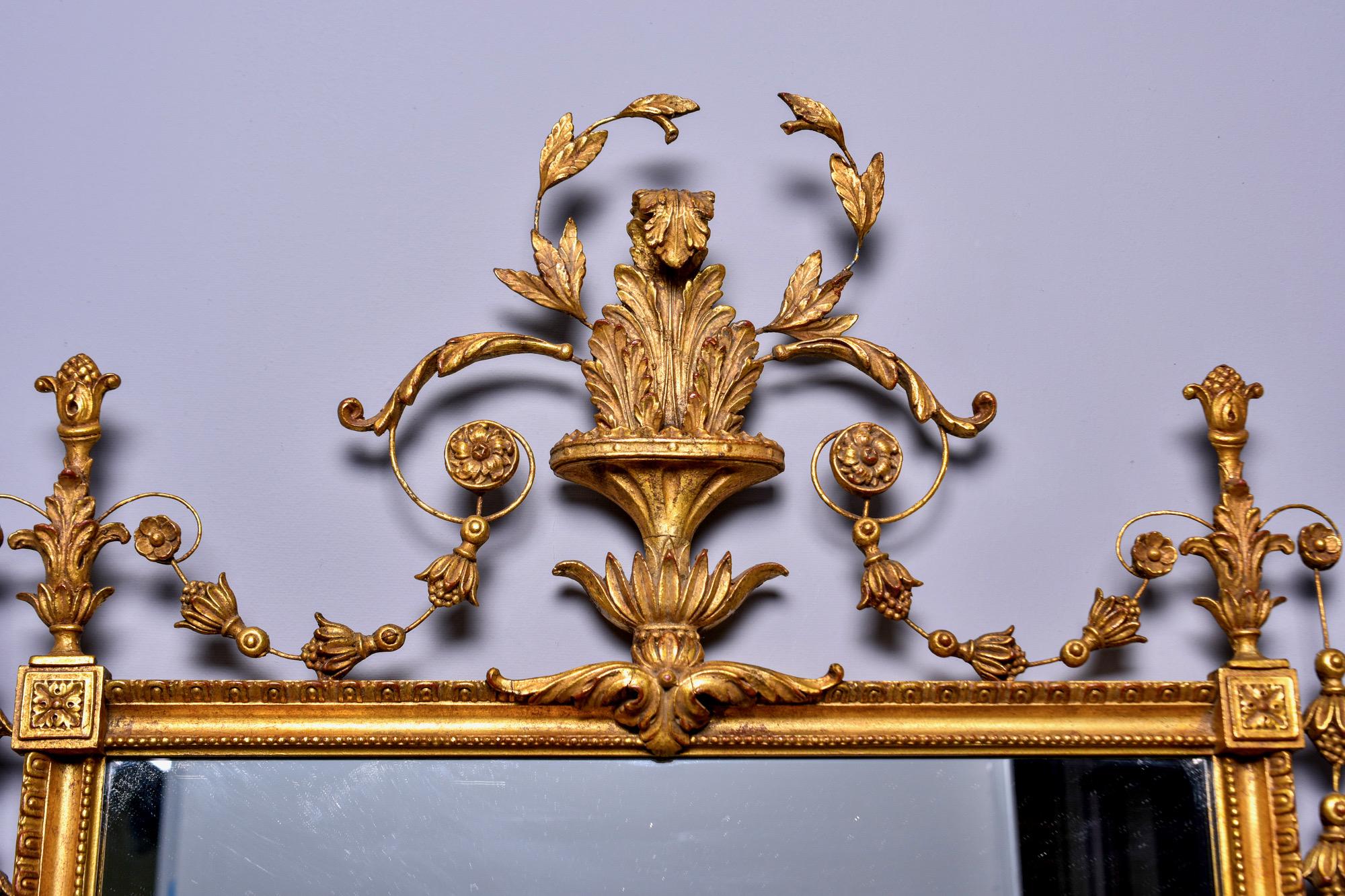 Vintage Giltwood Mirror with Fancy Crest In Good Condition In Troy, MI