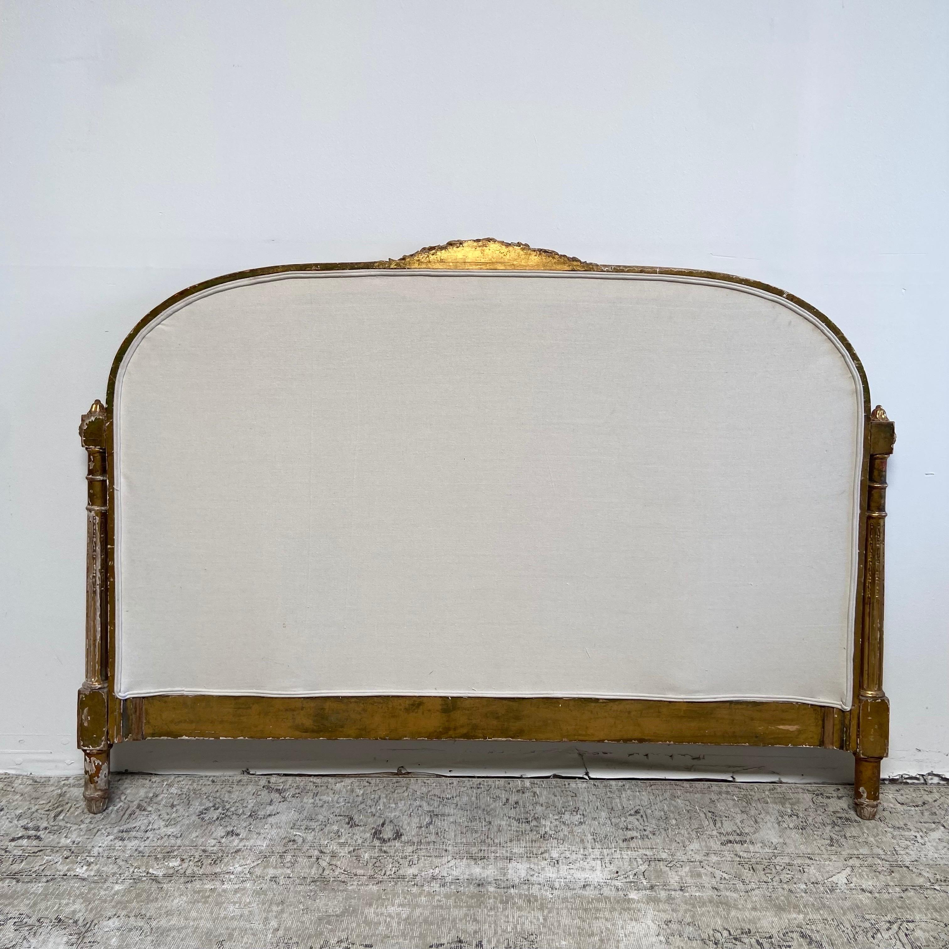 Vintage Giltwood Queen Size French Upholstered Headboard 4