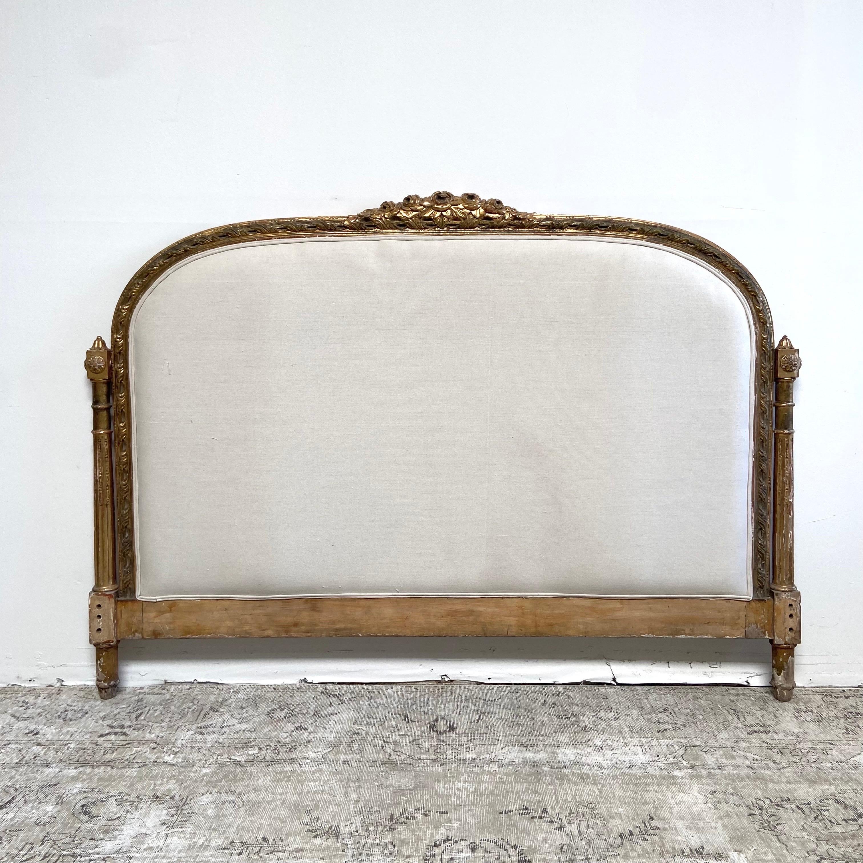 Vintage Giltwood Queen Size French Upholstered Headboard 5