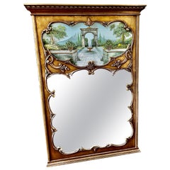 Specchio Trumeau d'epoca in legno d'orato con pittura strutturata