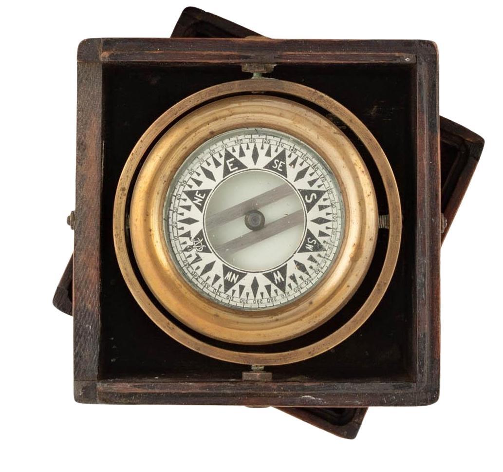 Late Victorian Vintage Gimbal-Mounted Compass by Wilcox, Crittenden & Co.