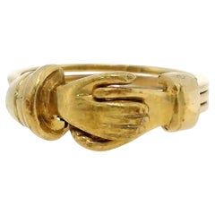 Vintage Gimmel Fede Ring Moveable Clasped Hands 8K Yellow Gold – Size 7.75