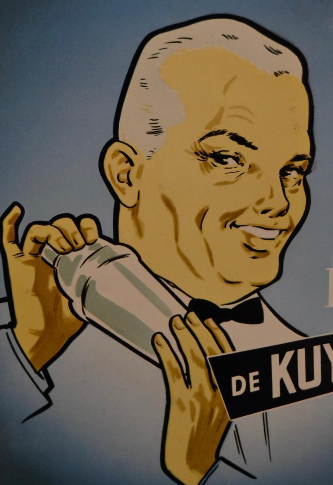 Dutch Vintage Gin Sign with bartender and cocktailshaker , Netherlands  For Sale