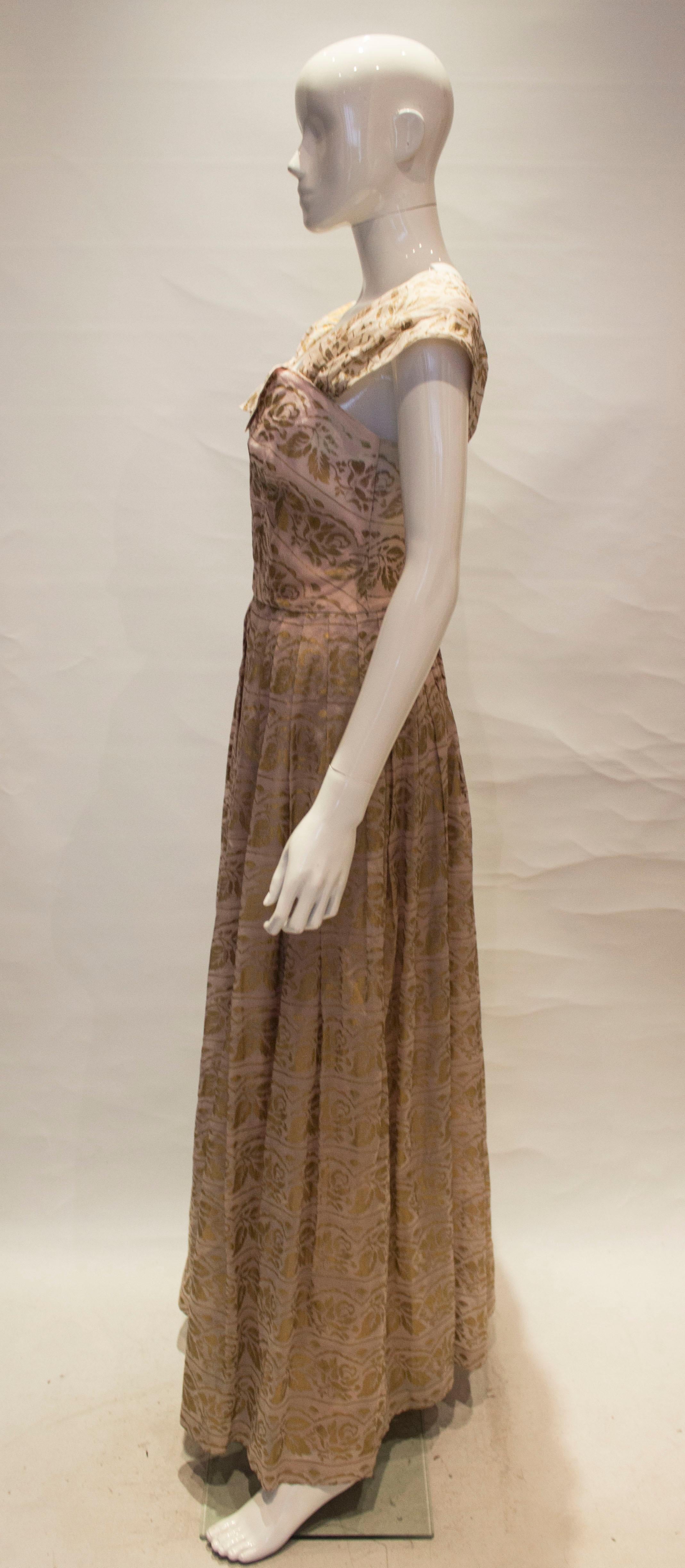 Brown Vintage Gina Couture Pink and Gold Gown For Sale