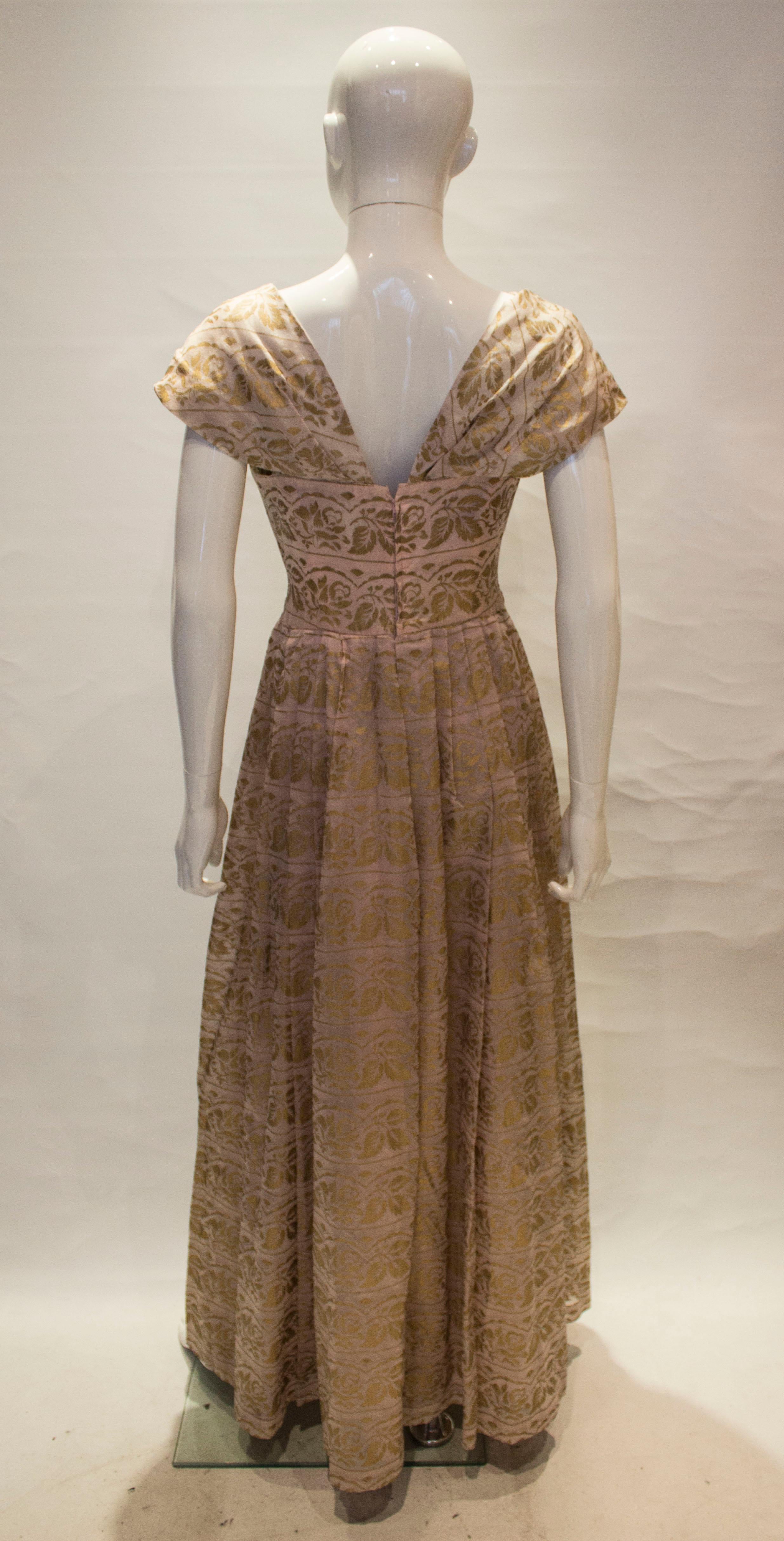 Vintage Gina Couture Pink and Gold Gown In Good Condition For Sale In London, GB