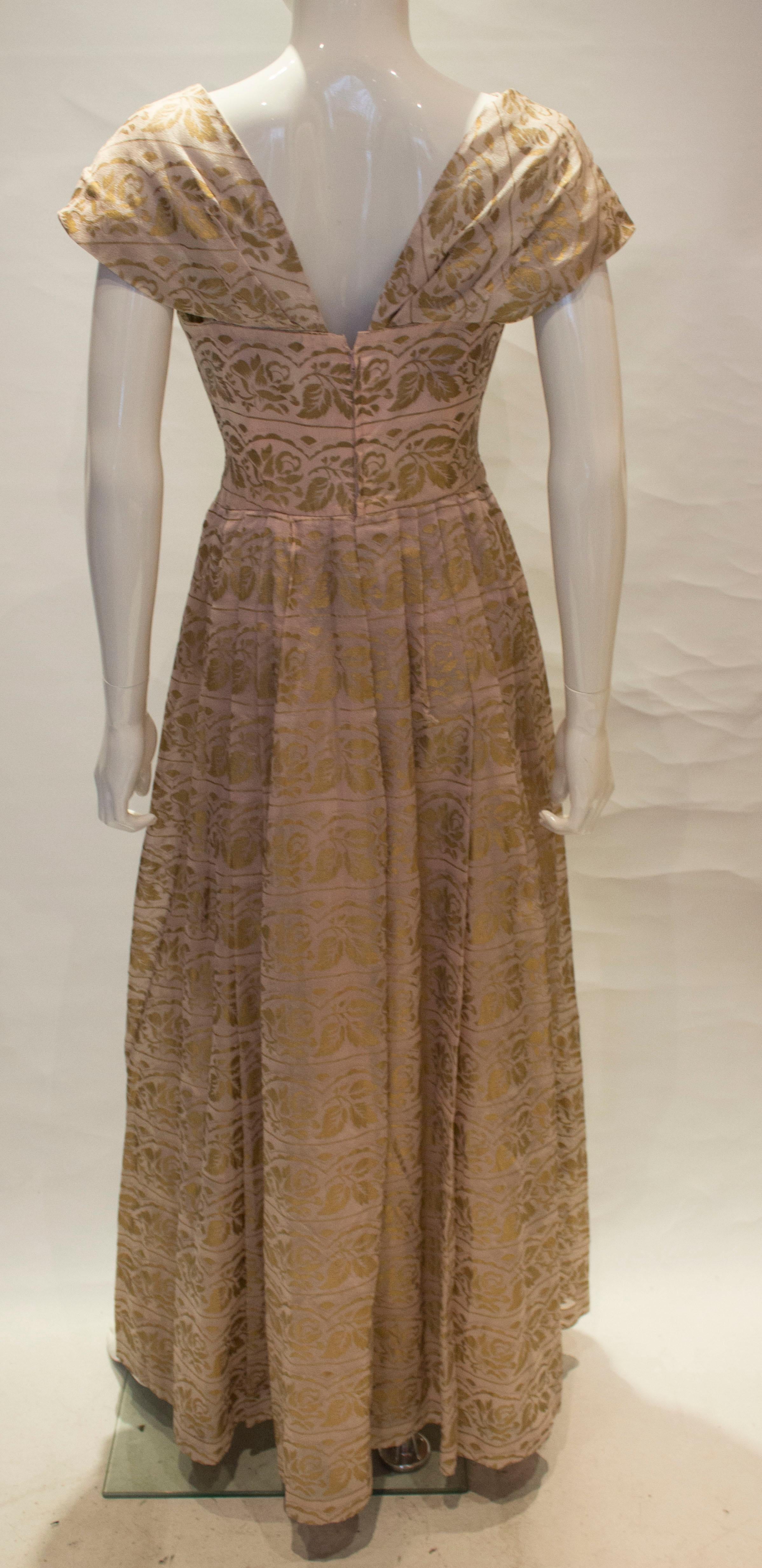 Women's Vintage Gina Couture Pink and Gold Gown For Sale