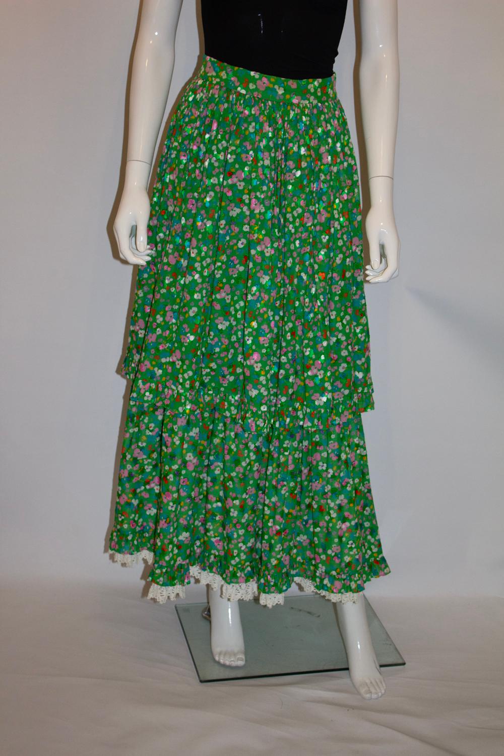 Vintage Gina Fratini Grüner geblümter Rock im Zustand „Gut“ im Angebot in London, GB
