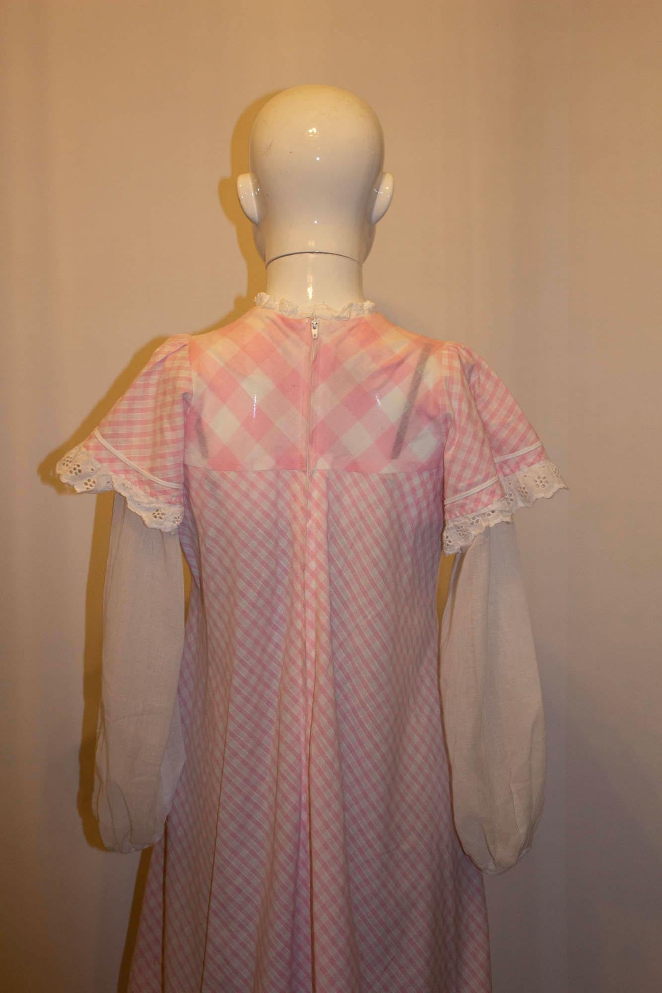 Brown Vintage Gina Fratini Pink and White Prairie Dress For Sale