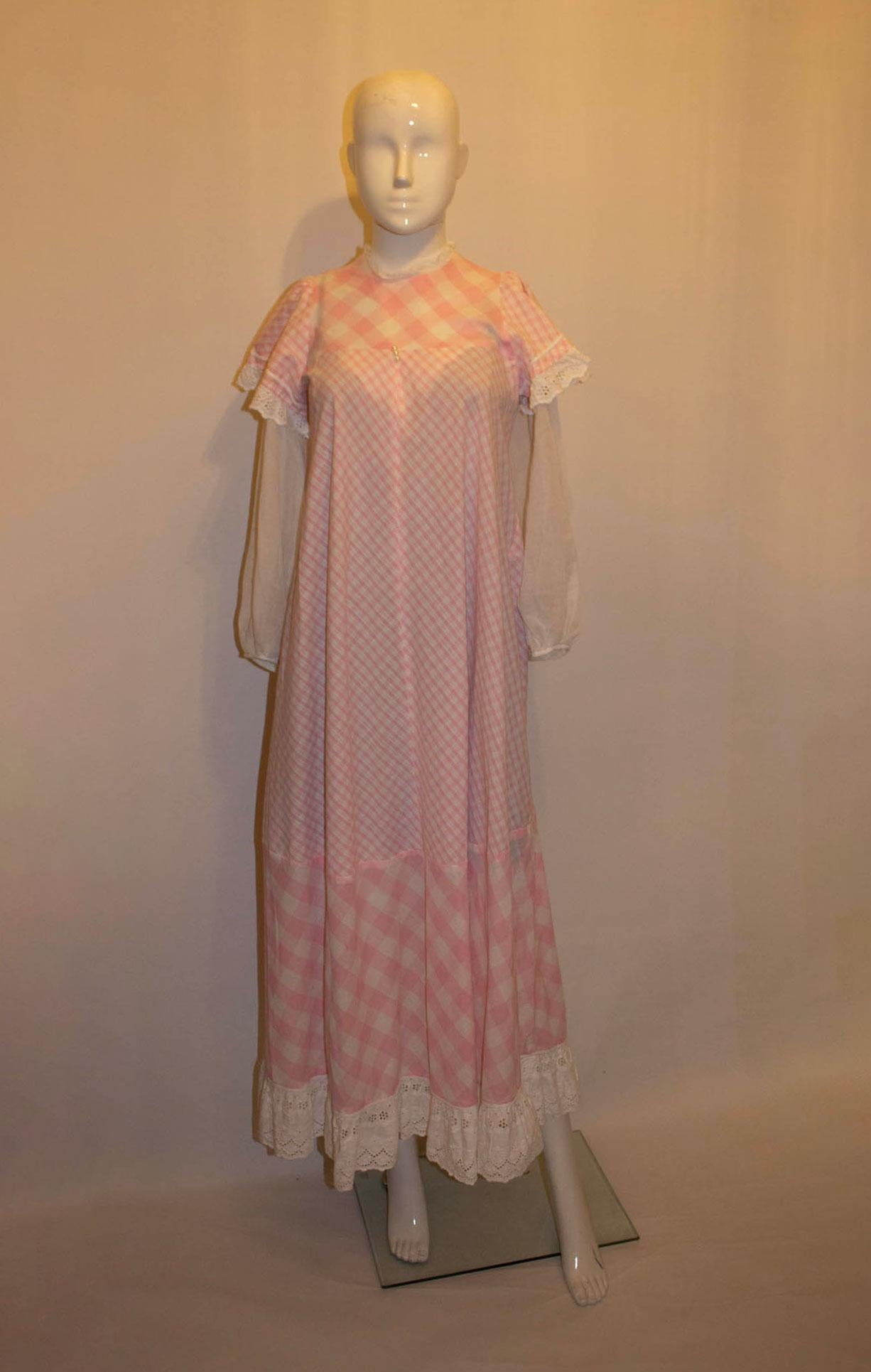 Gina Fratini Rosa und Weißes Prairie-Kleid im Vintage-Stil Damen im Angebot