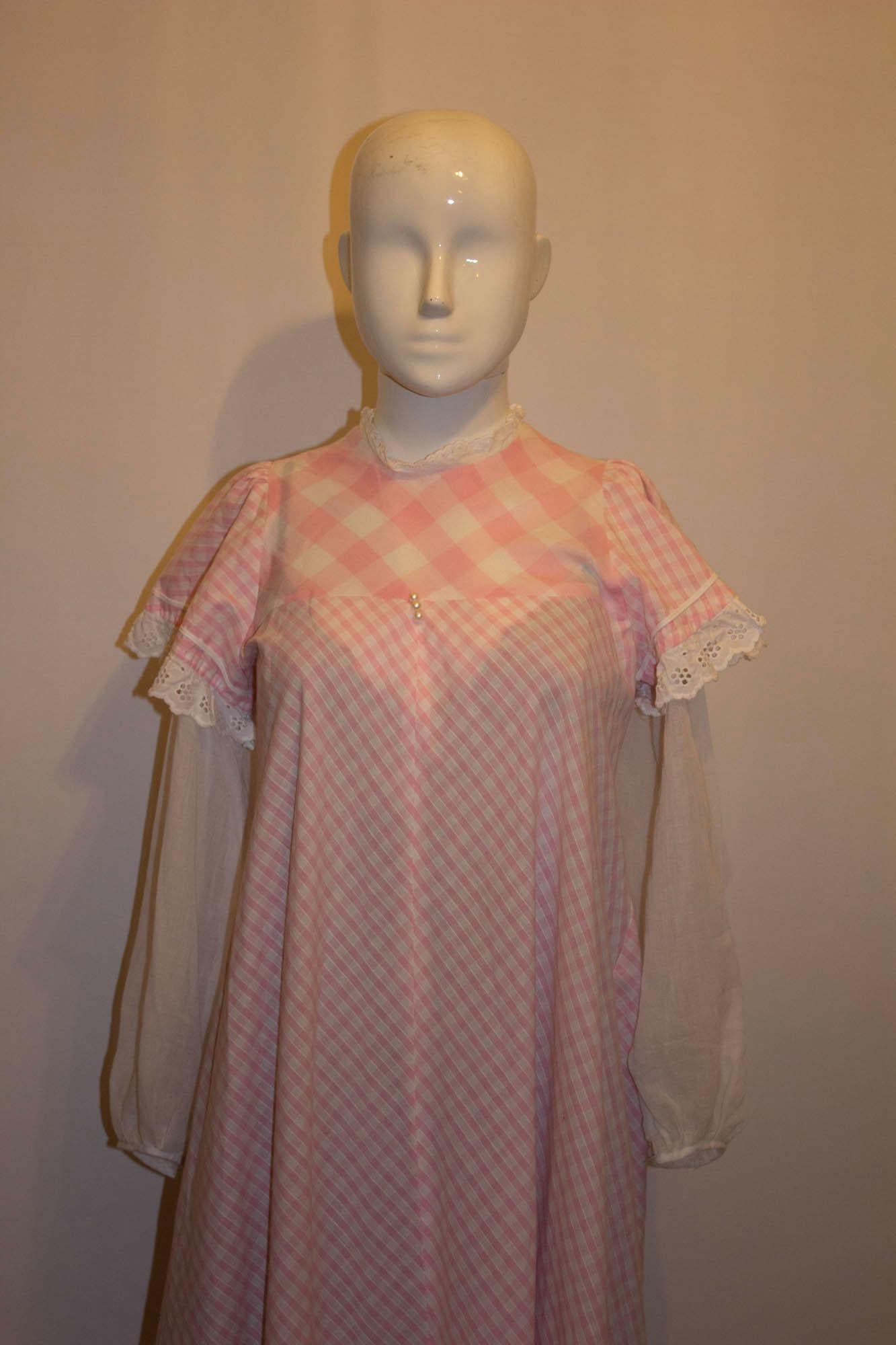 Vintage Gina Fratini Pink and White Prairie Dress For Sale 1