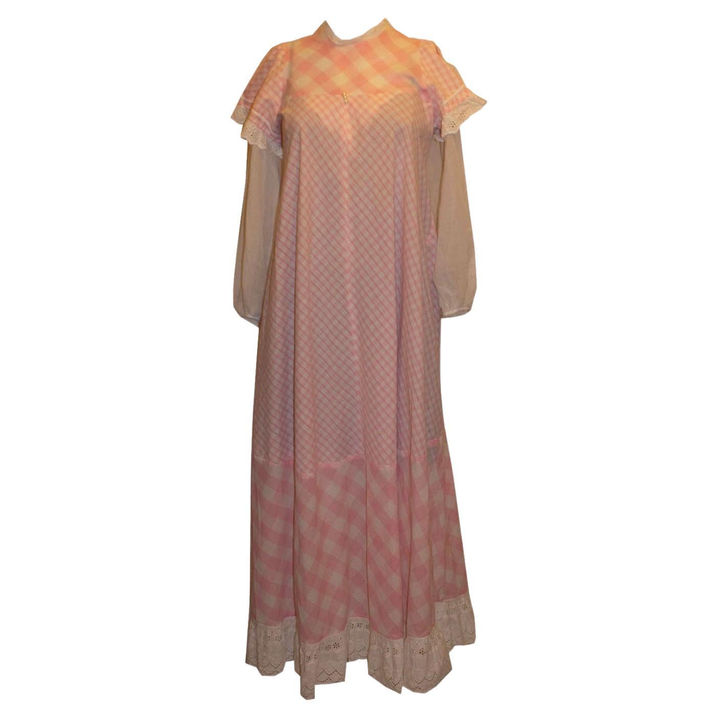 Gina Fratini Rosa und Weißes Prairie-Kleid im Vintage-Stil im Angebot
