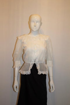 Vintage Gina Fratini White Blouse with Lace and Peplum Detail