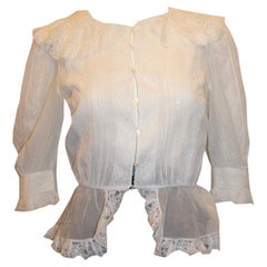 Vintage Gina Fratini Camicetta bianca con pizzo e peplo