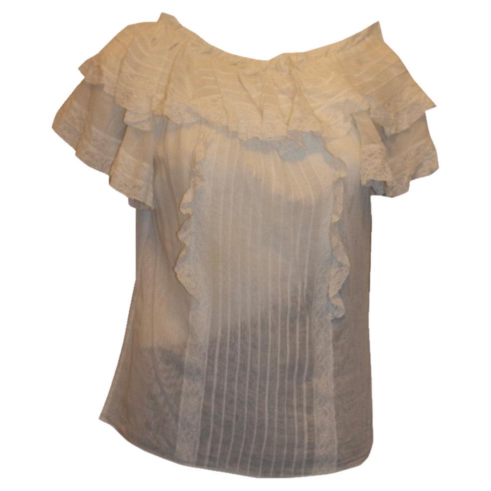 Vintage Gina Fratini Top in cotone bianco con dettagli in pizzo