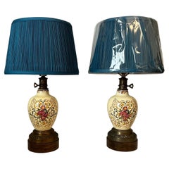 Vintage Ginger Jar Lamps in a Masons Nabob Style, a Pair with New Lamp Shades