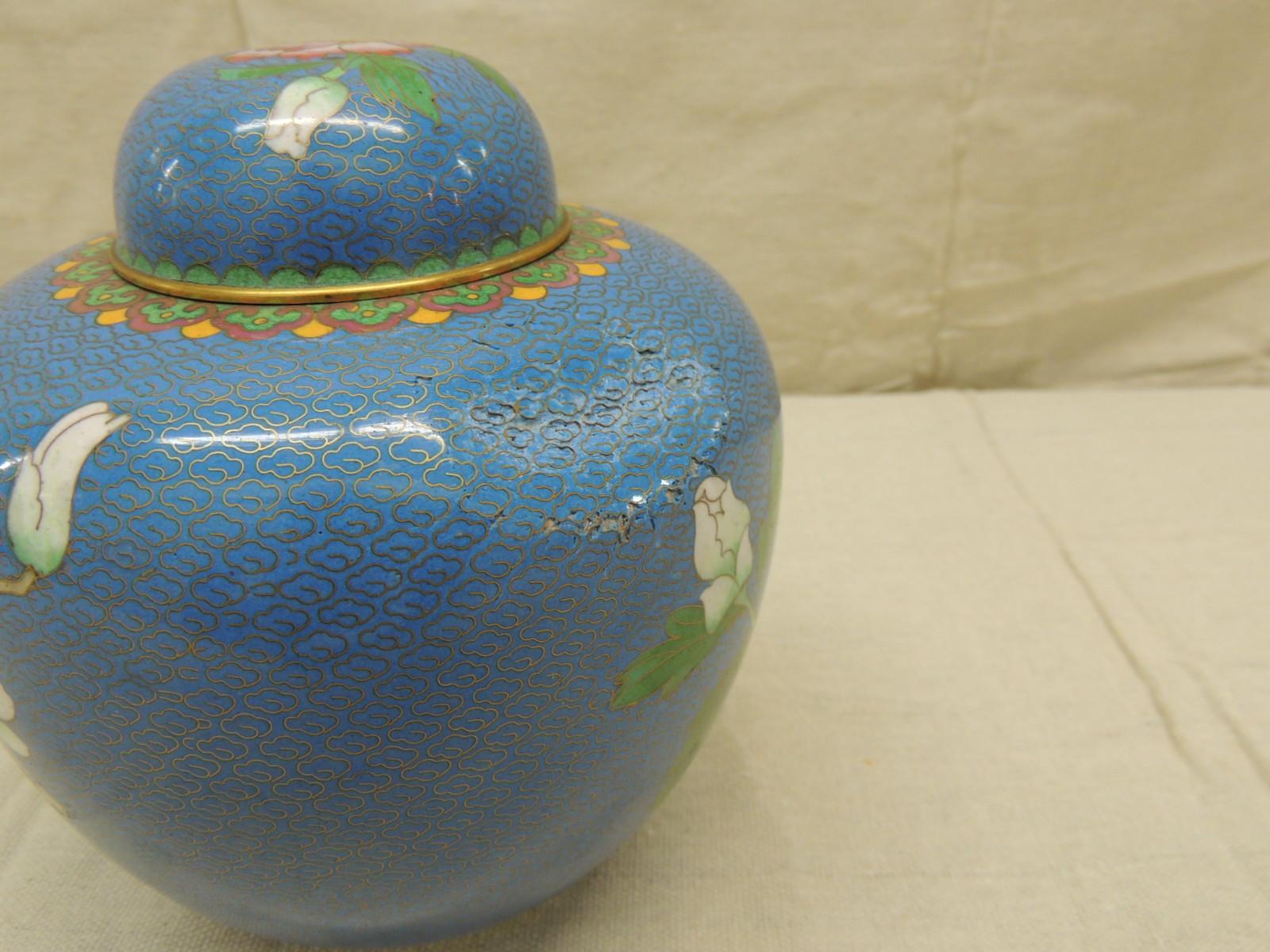 Japonisme Vintage Ginger Jar Shaped Cloisonné Vase with Lid