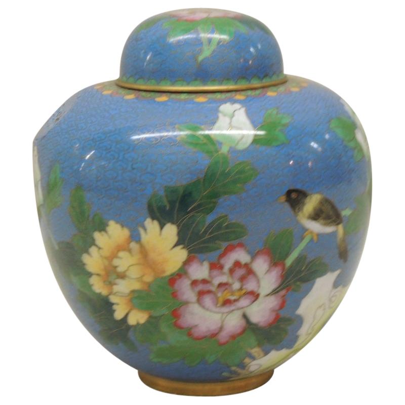 Vintage Ginger Jar Shaped Cloisonné Vase with Lid