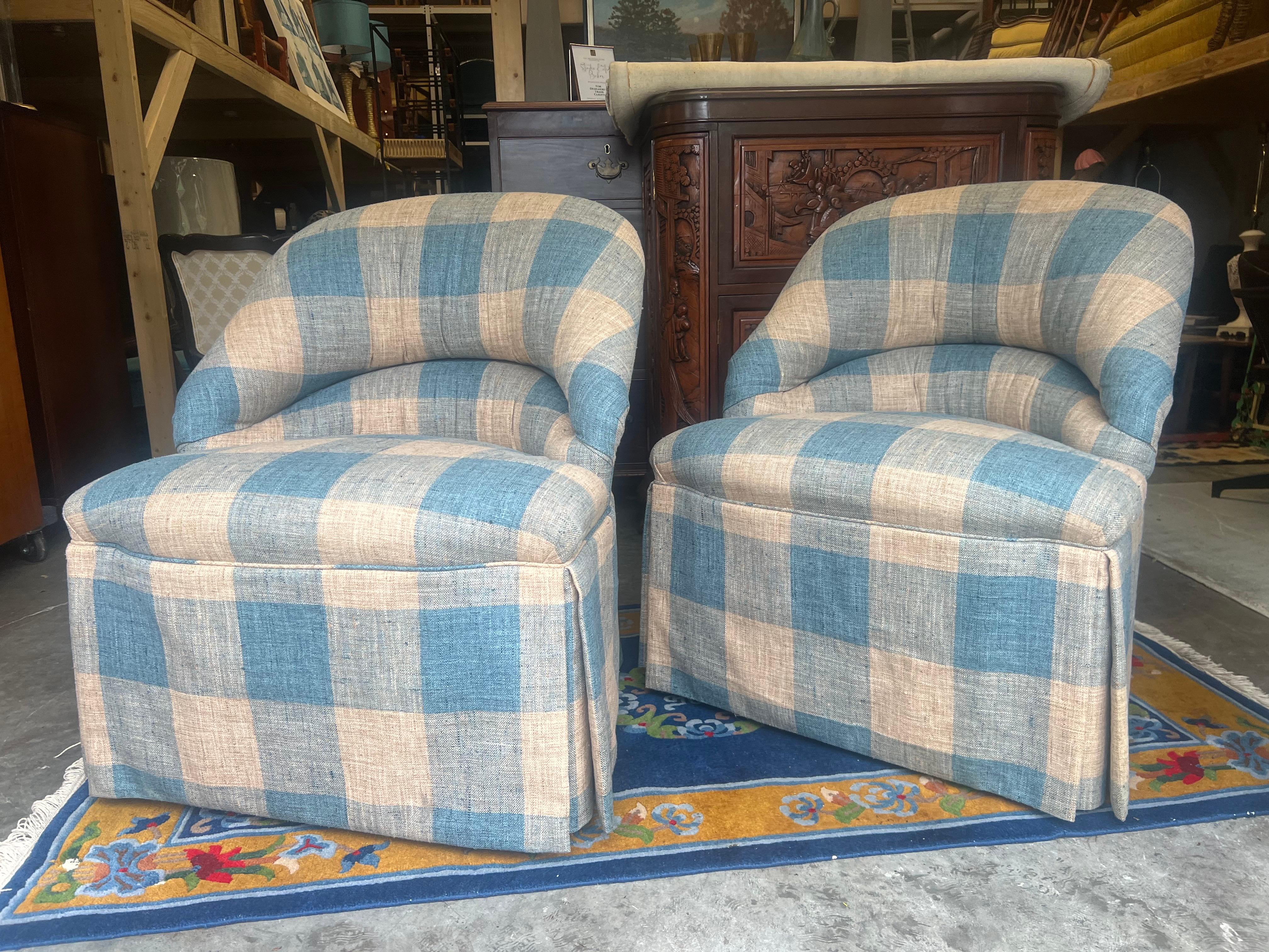 Vintage Gingham Napoleon III Style Armchairs - a Pair 4