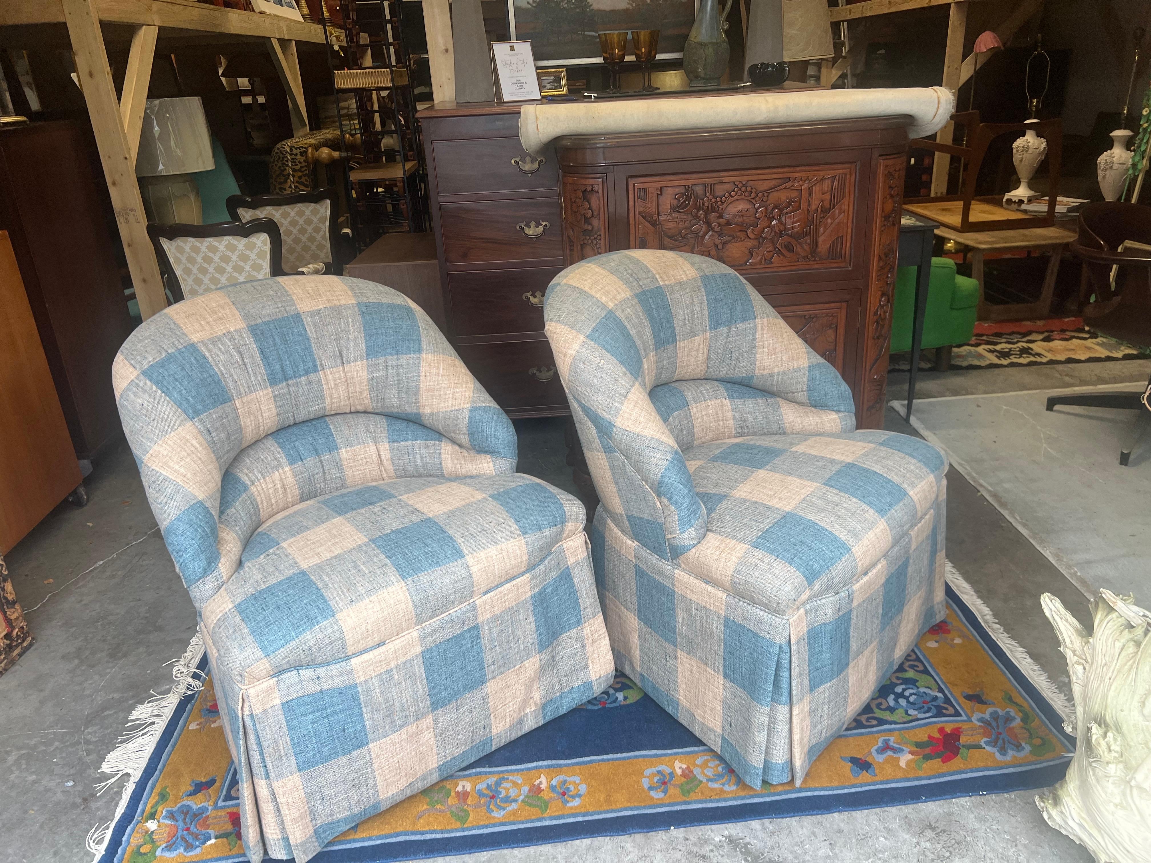 Vintage Gingham Napoleon III Style Armchairs - a Pair In Good Condition In Charleston, SC