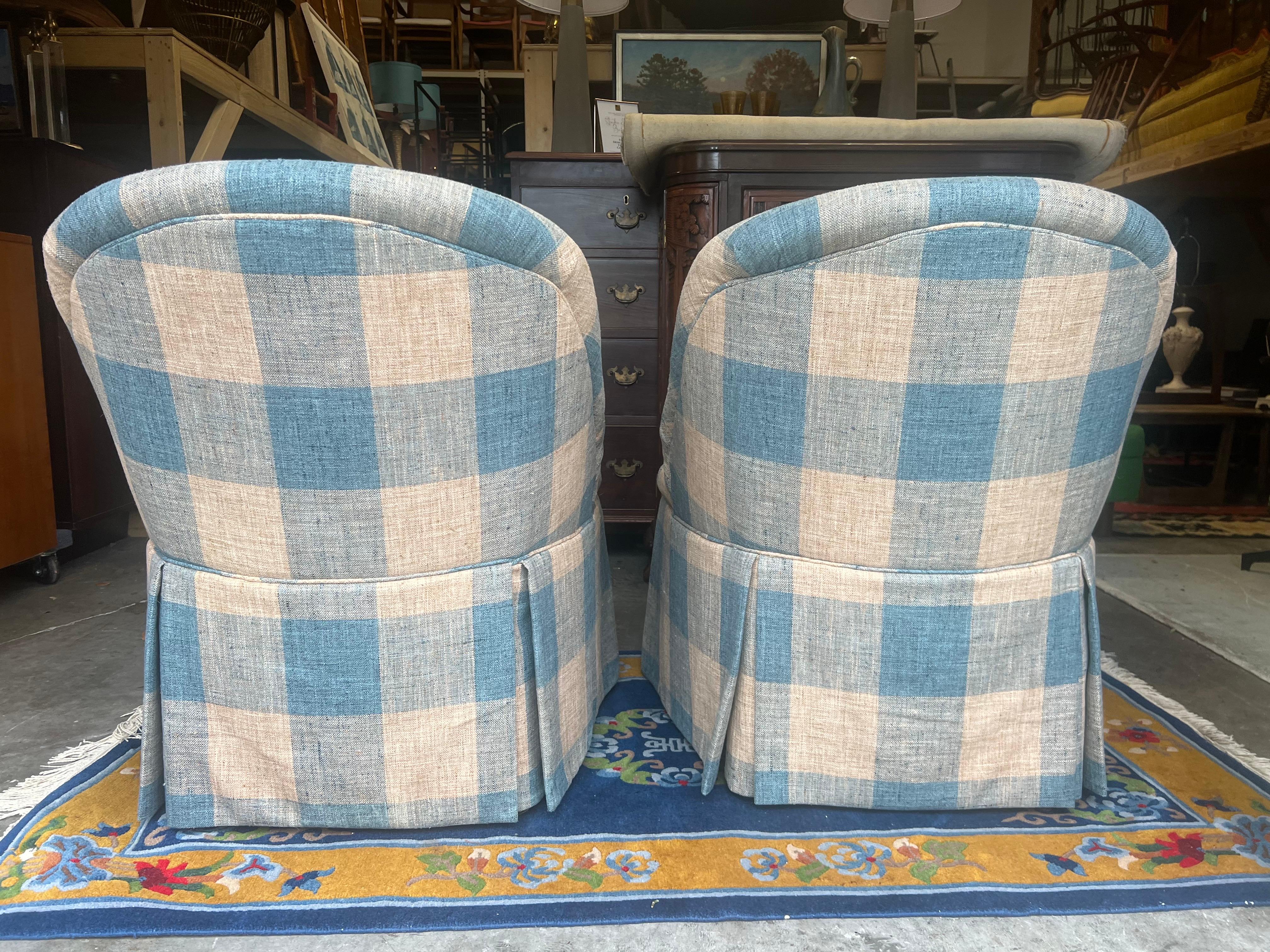Upholstery Vintage Gingham Napoleon III Style Armchairs - a Pair