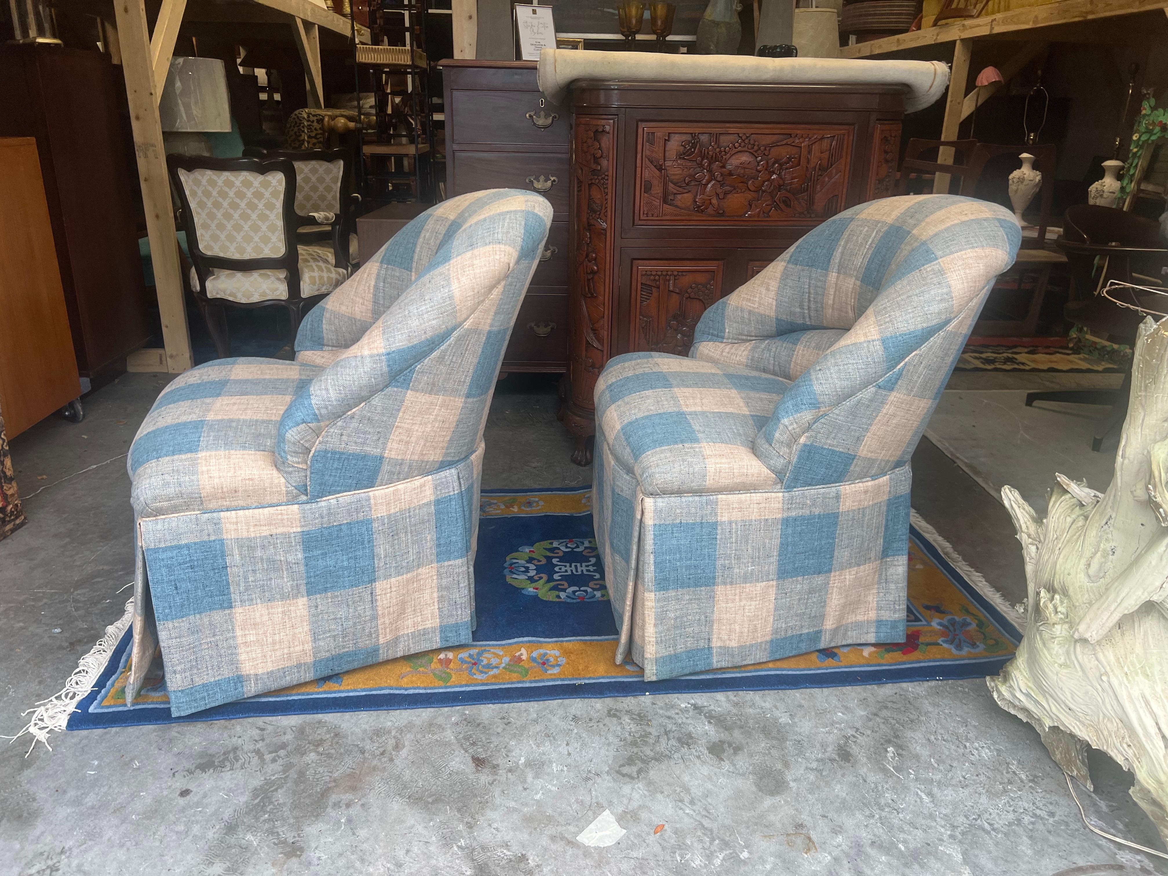 Vintage Gingham Napoleon III Style Armchairs - a Pair 2