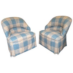 Vintage Gingham Napoleon III Style Armchairs - a Pair