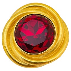 Used GINNIE JOHANSEN gold red glass designer runway brooch