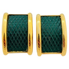 Vintage GINNIE JOHANSSON gold green enamel designer runway clip on earrings