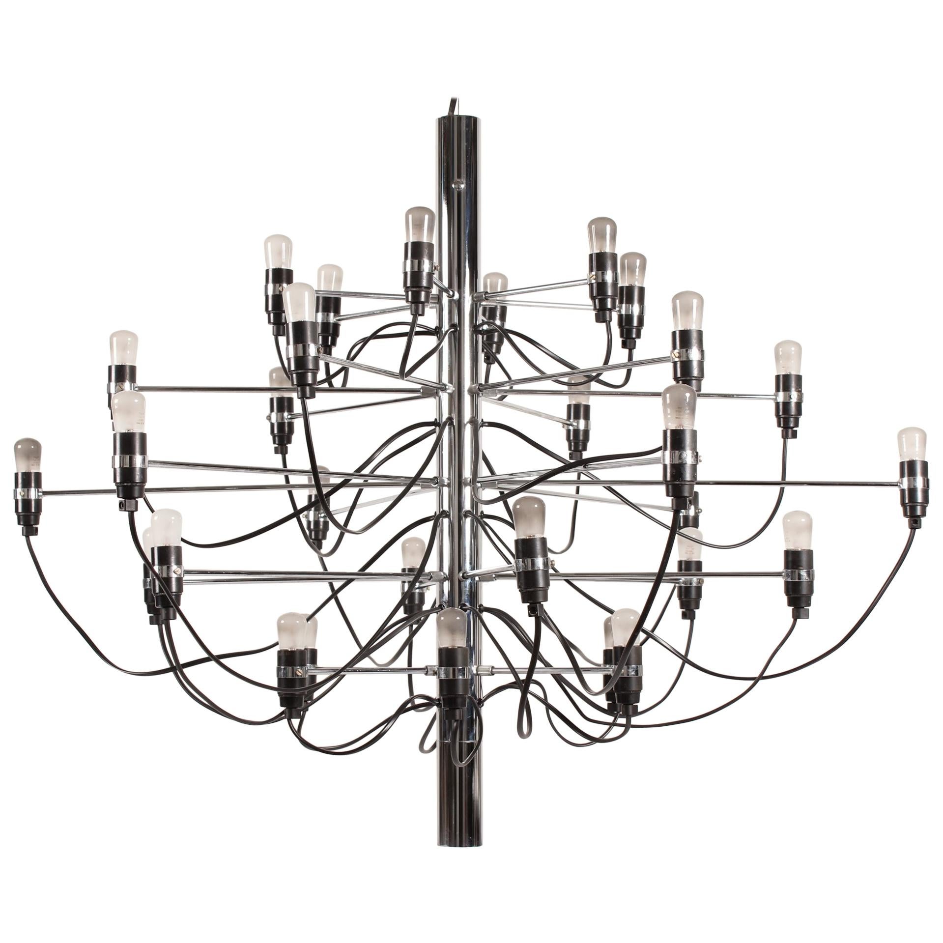Vintage Gino Sarfatti 30 Armed Chrome Chandelier Model 2097 Made by Flos, 1980s
