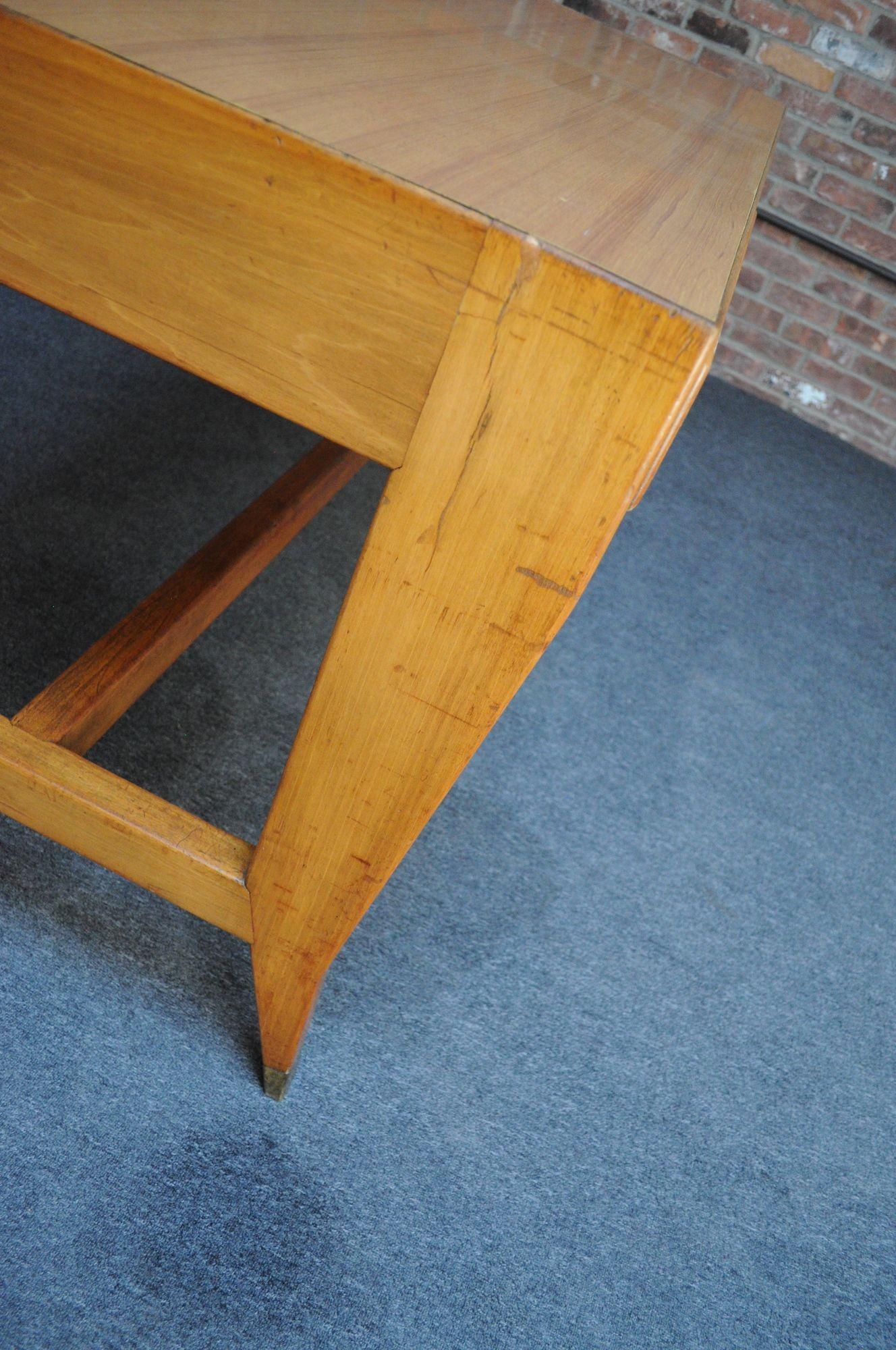 Vintage Gio Ponti BNL Writing Table / Desk in Italian Walnut, Beech and Brass For Sale 7