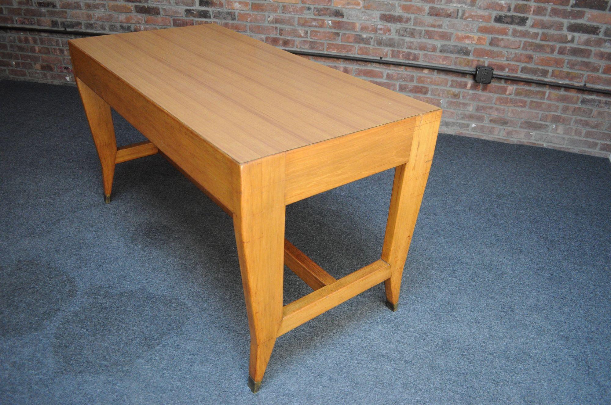 Vintage Gio Ponti BNL Writing Table / Desk in Italian Walnut, Beech and Brass For Sale 13