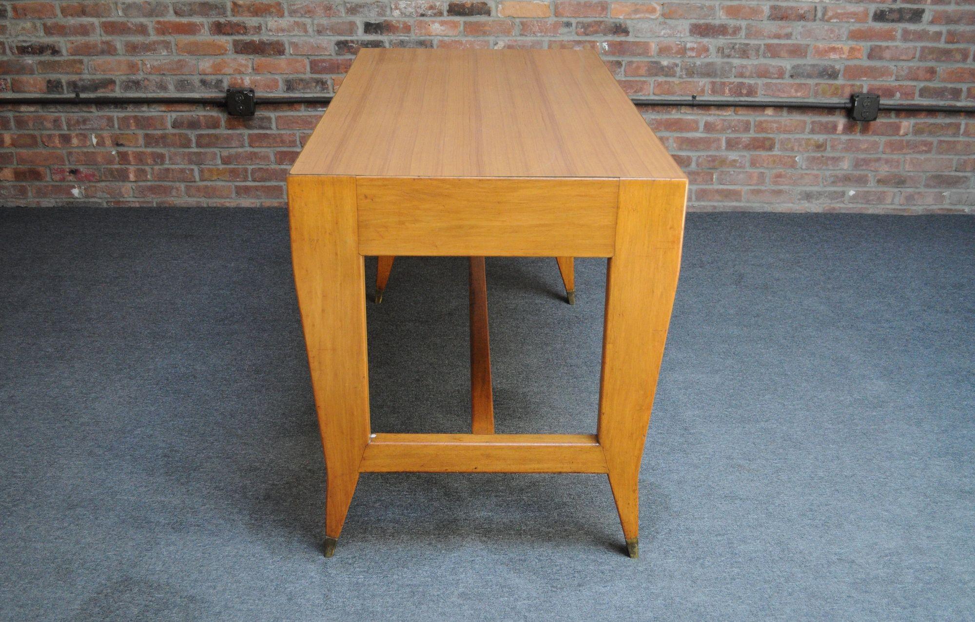 Vintage Gio Ponti BNL Writing Table / Desk in Italian Walnut, Beech and Brass For Sale 14