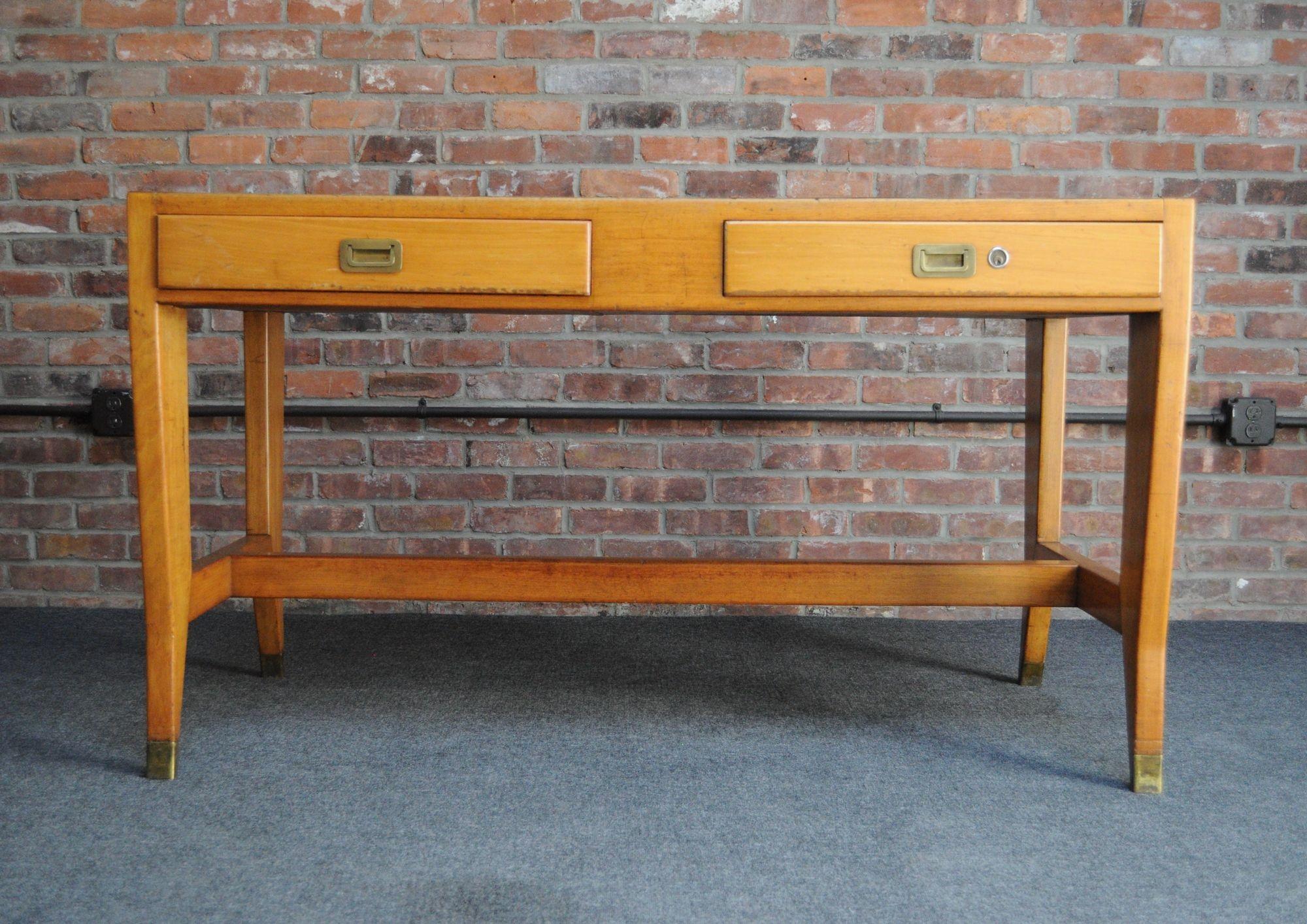 Mid-Century Modern Vintage Gio Ponti BNL Writing Table / Desk in Italian Walnut, Beech and Brass For Sale
