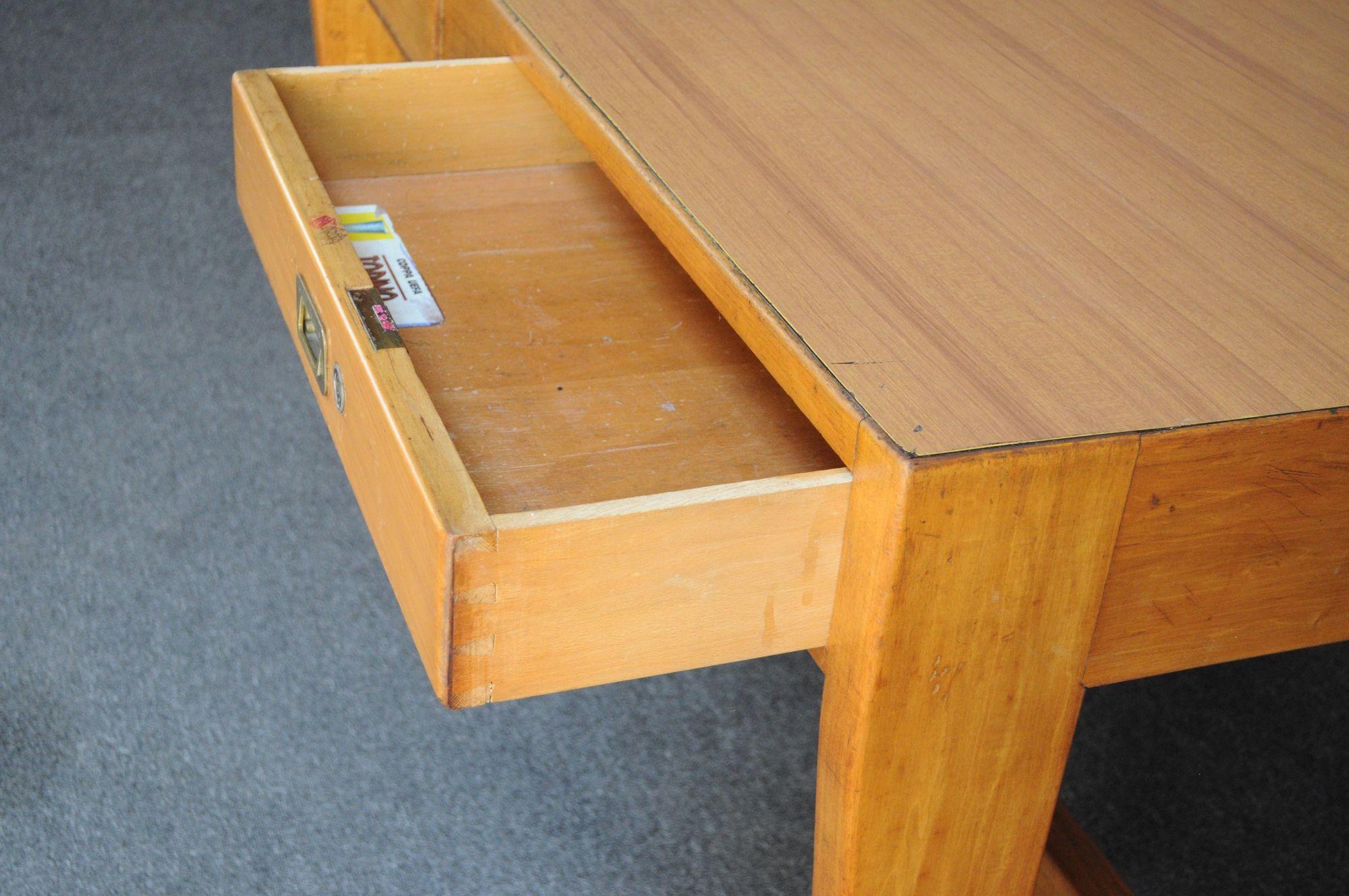 Vintage Gio Ponti BNL Writing Table / Desk in Italian Walnut, Beech and Brass For Sale 3