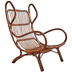 Vintage Gio Ponti 'BP 16' Continuum Armchair in Bamboo and Rattan, Italy, 1963