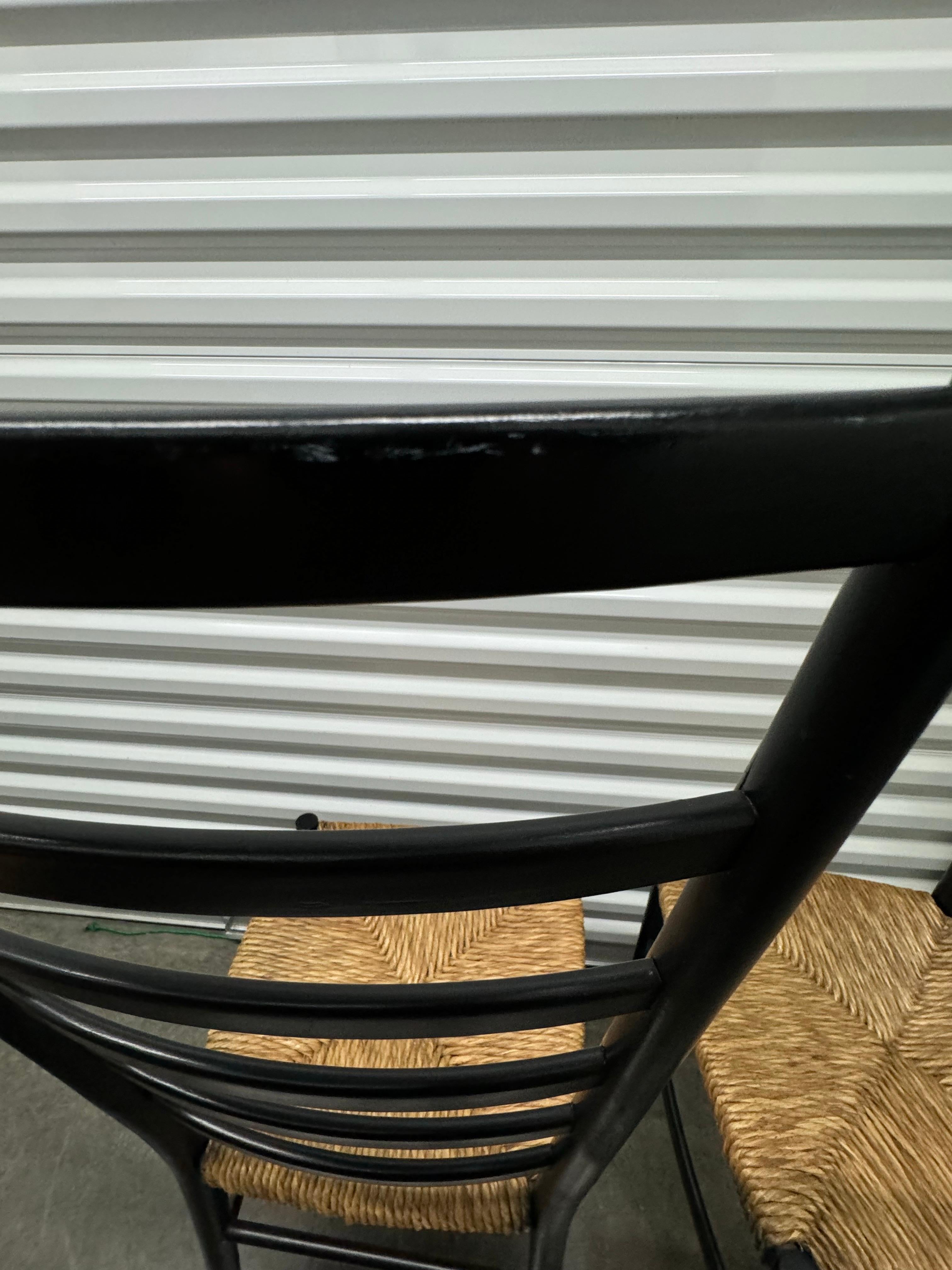 Vintage Gio Ponti Style Black Ladder Back Dining Chairs With Rush Seating 6