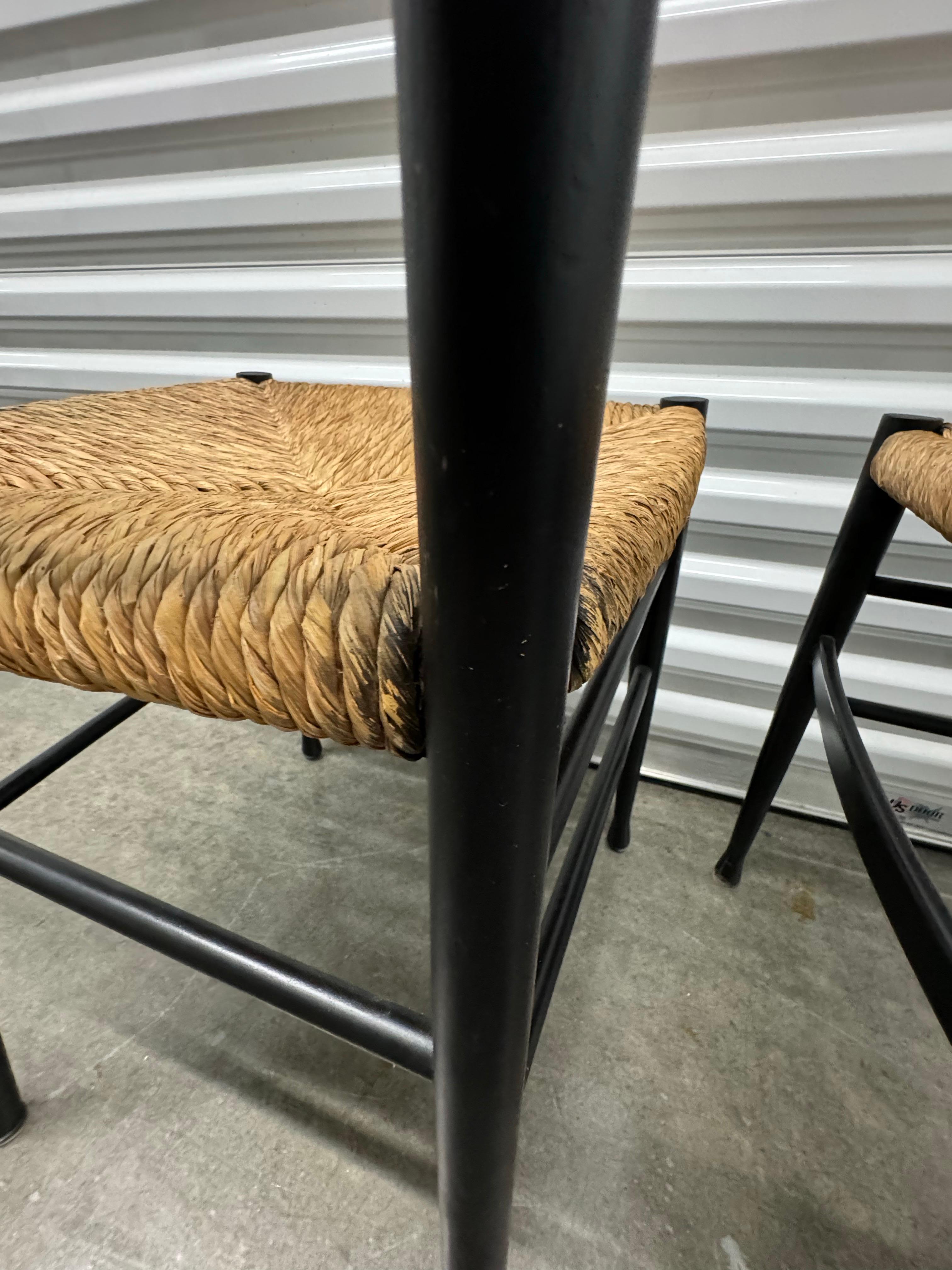 Vintage Gio Ponti Style Black Ladder Back Dining Chairs With Rush Seating 7