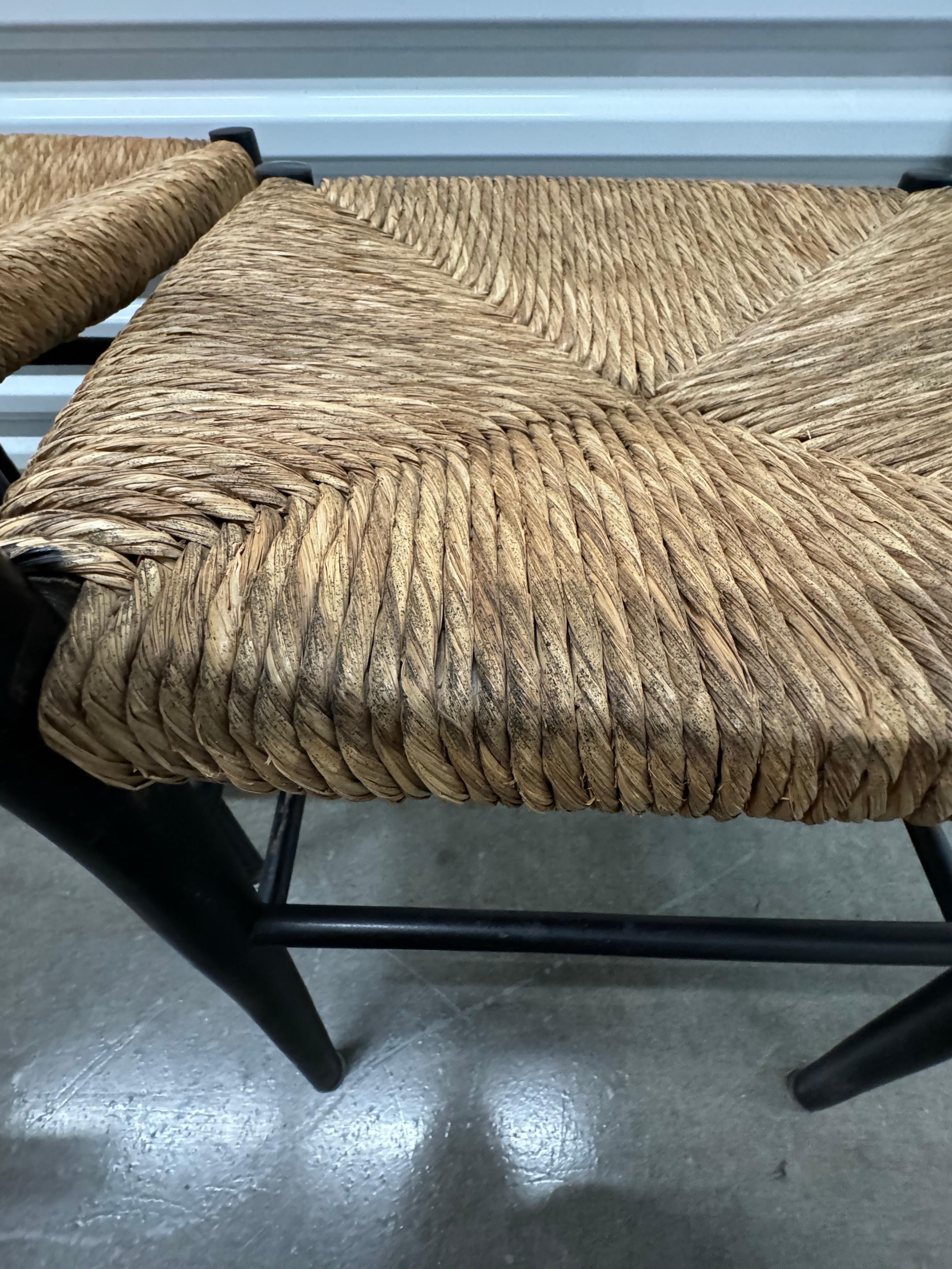 Vintage Gio Ponti Style Black Ladder Back Dining Chairs With Rush Seating 8