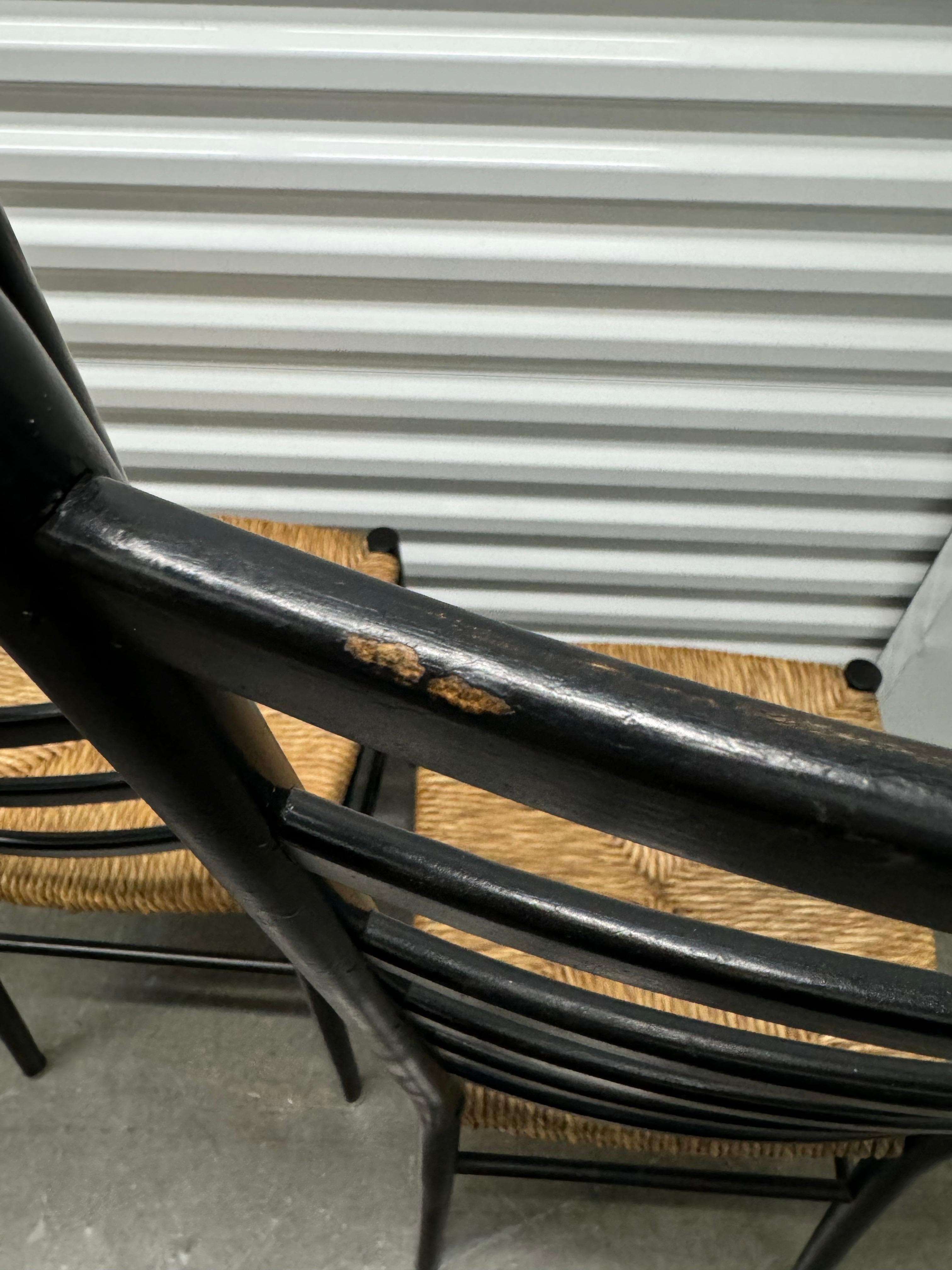 Vintage Gio Ponti Style Black Ladder Back Dining Chairs With Rush Seating 9