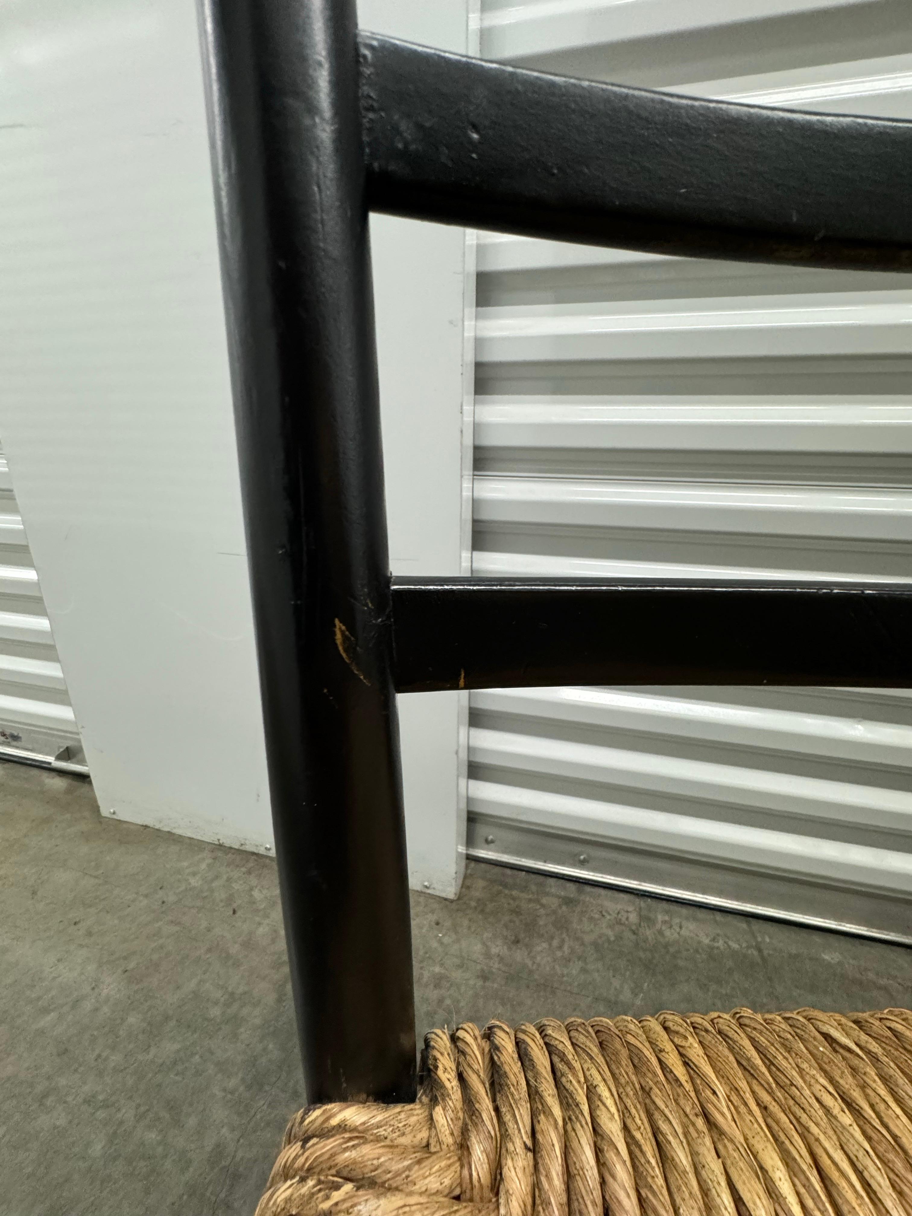 Vintage Gio Ponti Style Black Ladder Back Dining Chairs With Rush Seating 1
