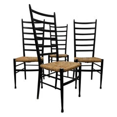 Vintage Gio Ponti Stil Schwarz Leiter zurück Esszimmer Stühle mit Rush Seating