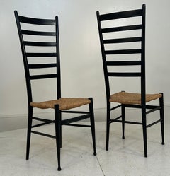 Vintage Gio Ponti Style Black Ladder Back Dining Pair of Chairs