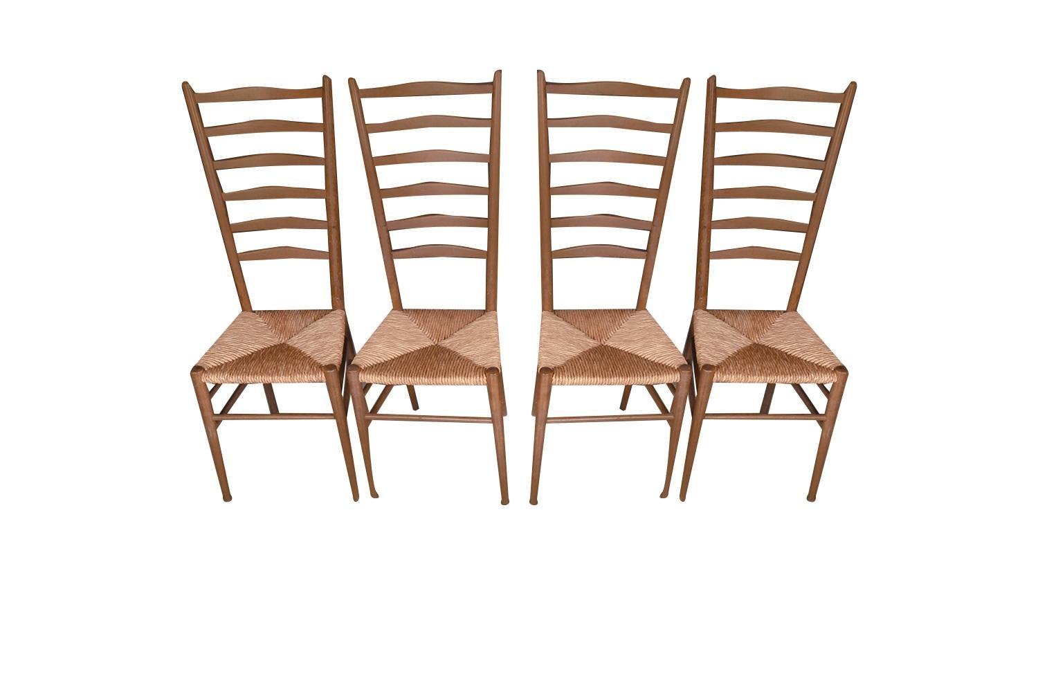 Vintage Gio Ponti Stil Italienisch Leiter zurück Stühle 4 (Moderne der Mitte des Jahrhunderts) im Angebot