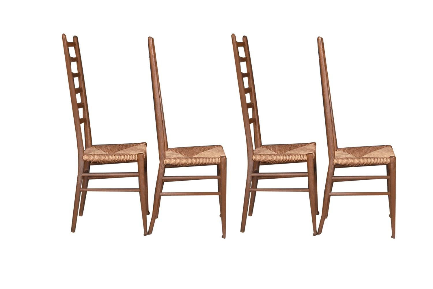 Mid-Century Modern Vintage Gio Ponti Style Italian Ladder Back Chairs 4 For Sale