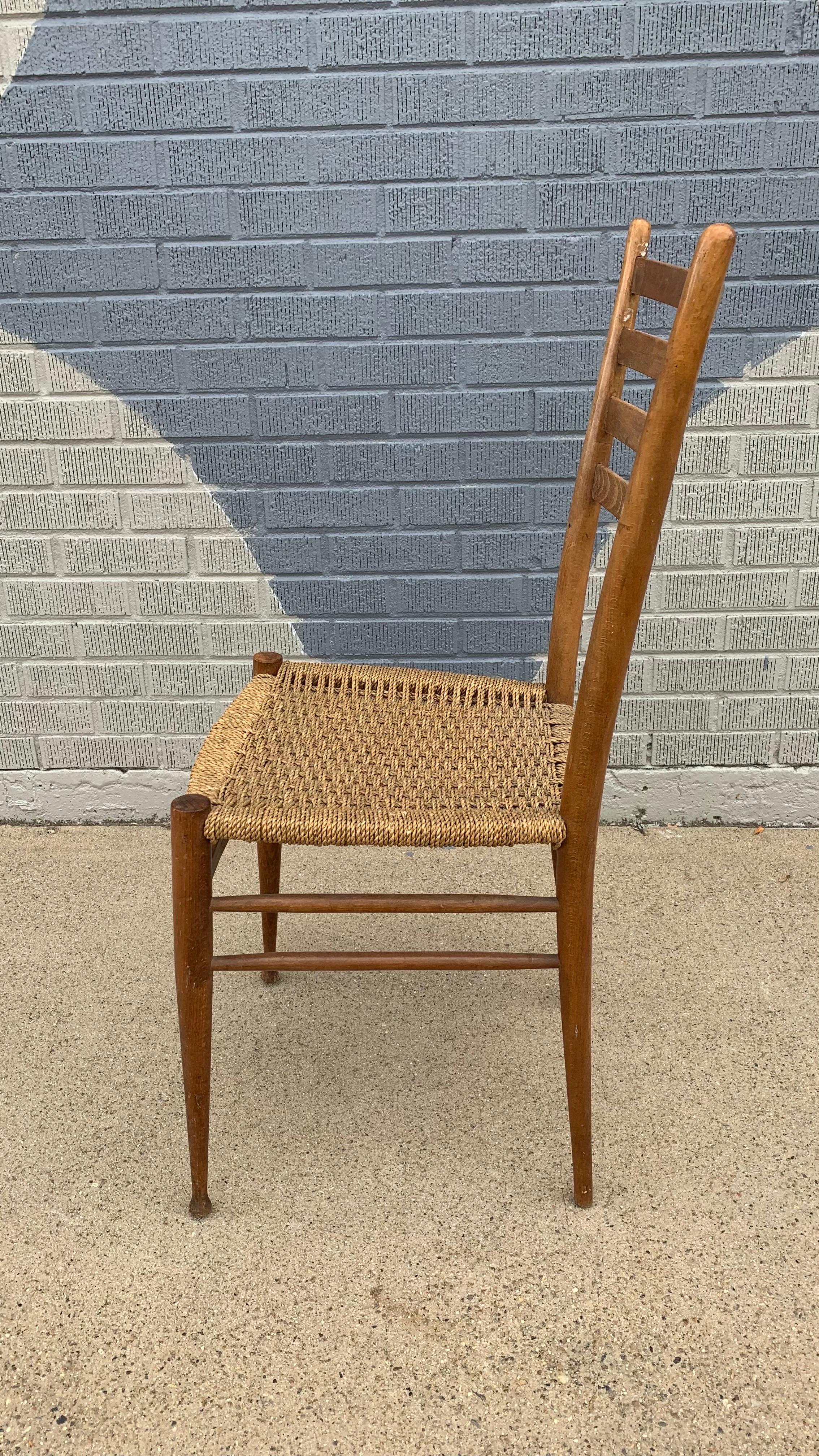 Vintage Gio Ponti Style Italian Ladder-Back Side Chair with Rush