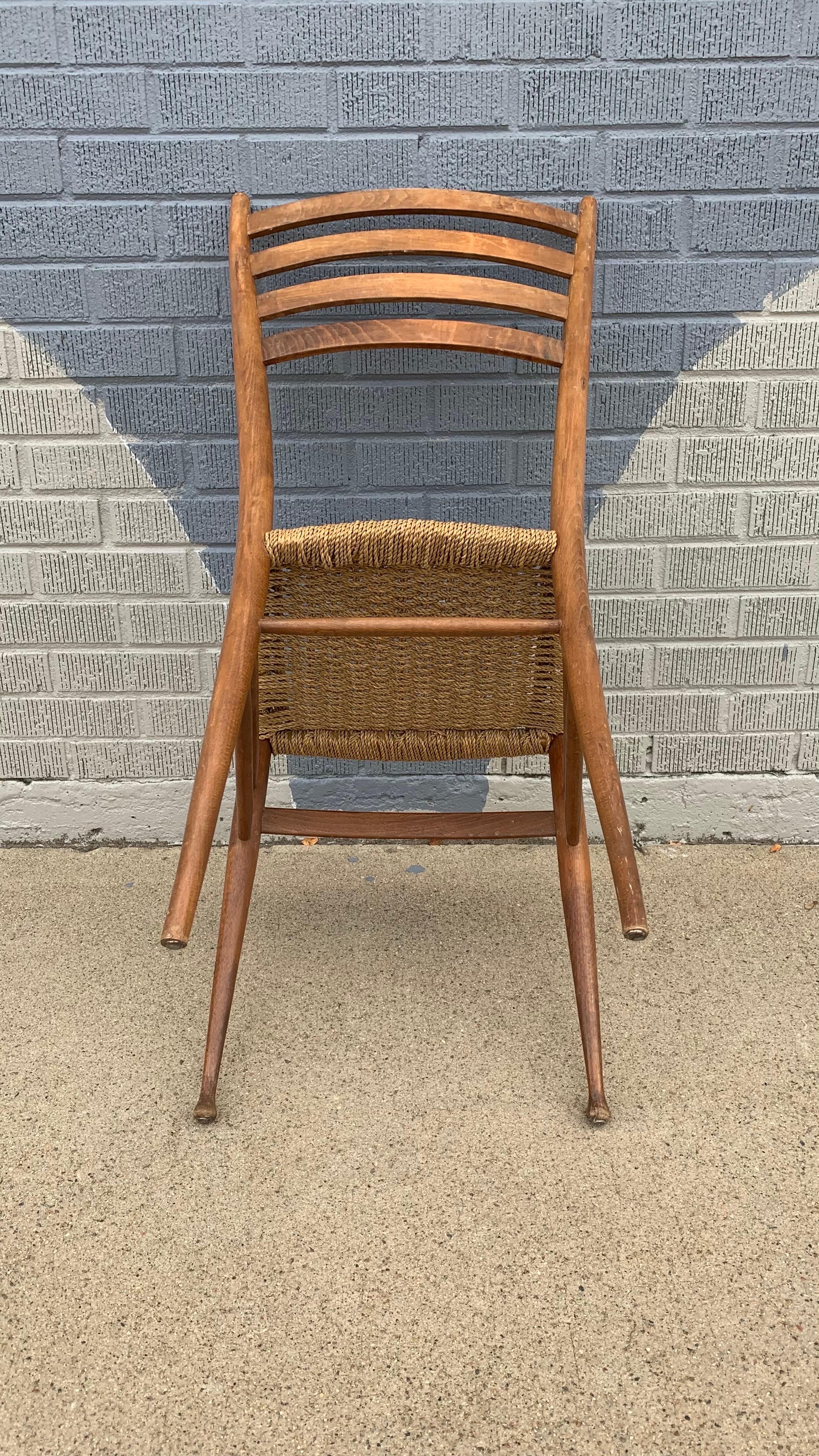 Vintage Gio Ponti Style Italian Ladder-Back Side Chair with Rush