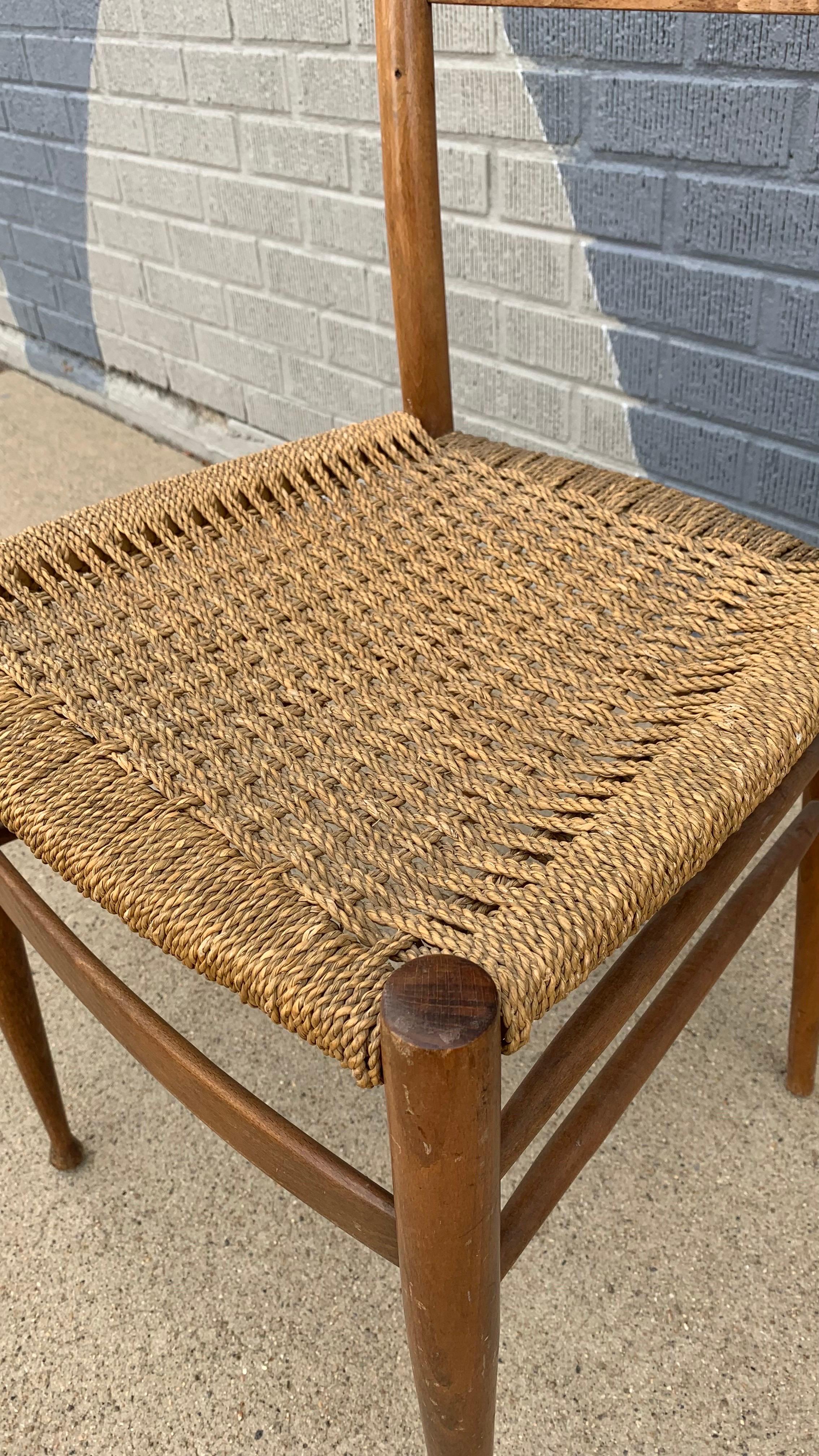 Vintage Gio Ponti Style Italian Ladder-Back Side Chair with Rush