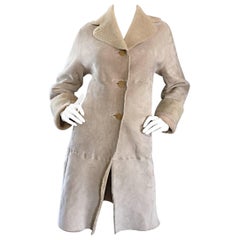 Vintage Giorgio Armani 1990s Shearling Taupe Beige Suede Leather Jacket Coat